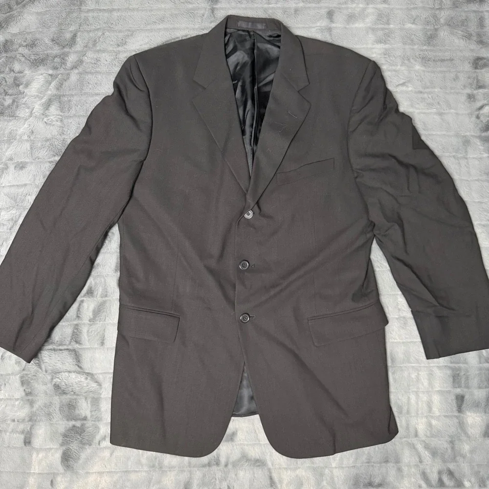 Tallia Uomo Mens Blazer 43 Regular Black 100% Worsted Wool 3 Button Stressa USA